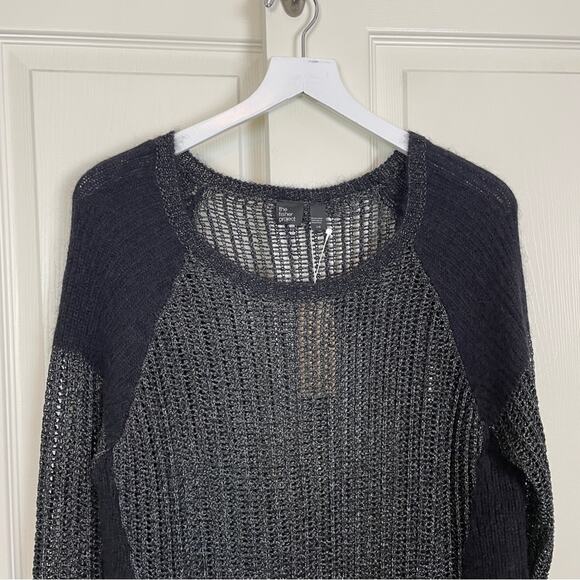 Eileen Fisher Black Metallic Open Knit Sweater Mohair Alpaca NWT - Picture 3 of 10